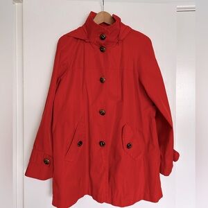 Jones New York Fully Lined Hooded Water Resistant Raincoat Orange Size Large
